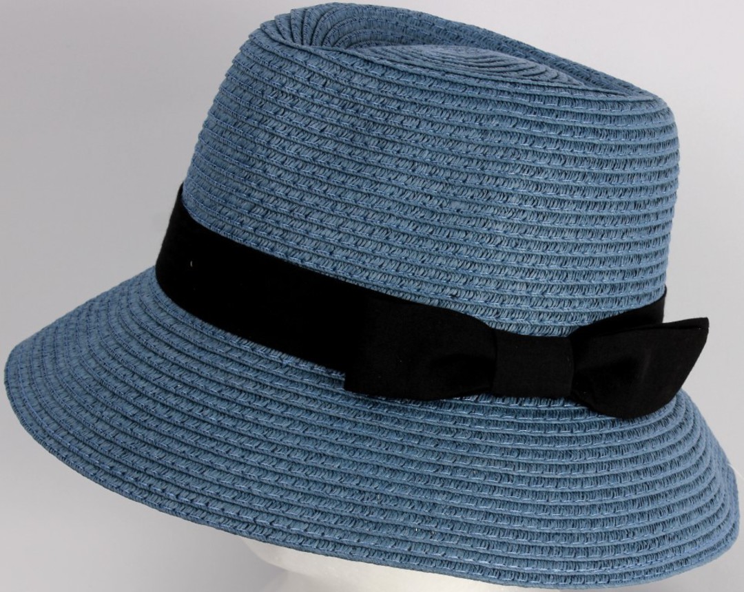 HEAD START Fedora shaped crown black band and bow downturn blue Style: HS/1418/BLUE image 0